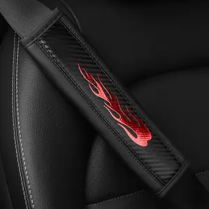 Breathable Car Seat Belt Cover, PU Leather Car Seat Belt Protector, Anti-slip Flame Design Car Seat Belt Cover, Universal Car Interior Accessories, Car Interior Decoration