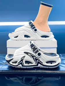 Men's Mecha-Style Thick-Soled Slides, Breathable Hollow Two-Way Sandals, Non-Slip Elevated Casual Outdoor Slippers