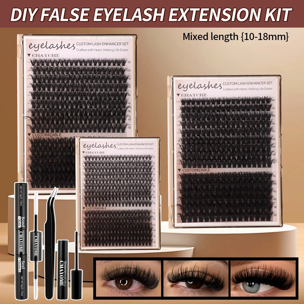 10-18mm Mixed Density DIY Eyelash Clusters, Lightweight Natural Look, Long-Lasting Synthetic Fibers, Easy Application, Perfect for Daily Use, DIY Cosmetic Lash Extensions, Synthetic Lashes