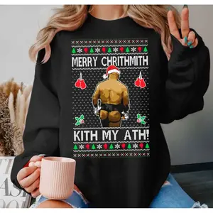 Mike Tyson Butt Viral Kiss My Ass Boxing Fight Meme Shirt, Merry Chrithmith Kith My Ath, Men Women Funny Ugly Christmas Sweater Ugly Christmas, Unisex Sweater Pullover Tee