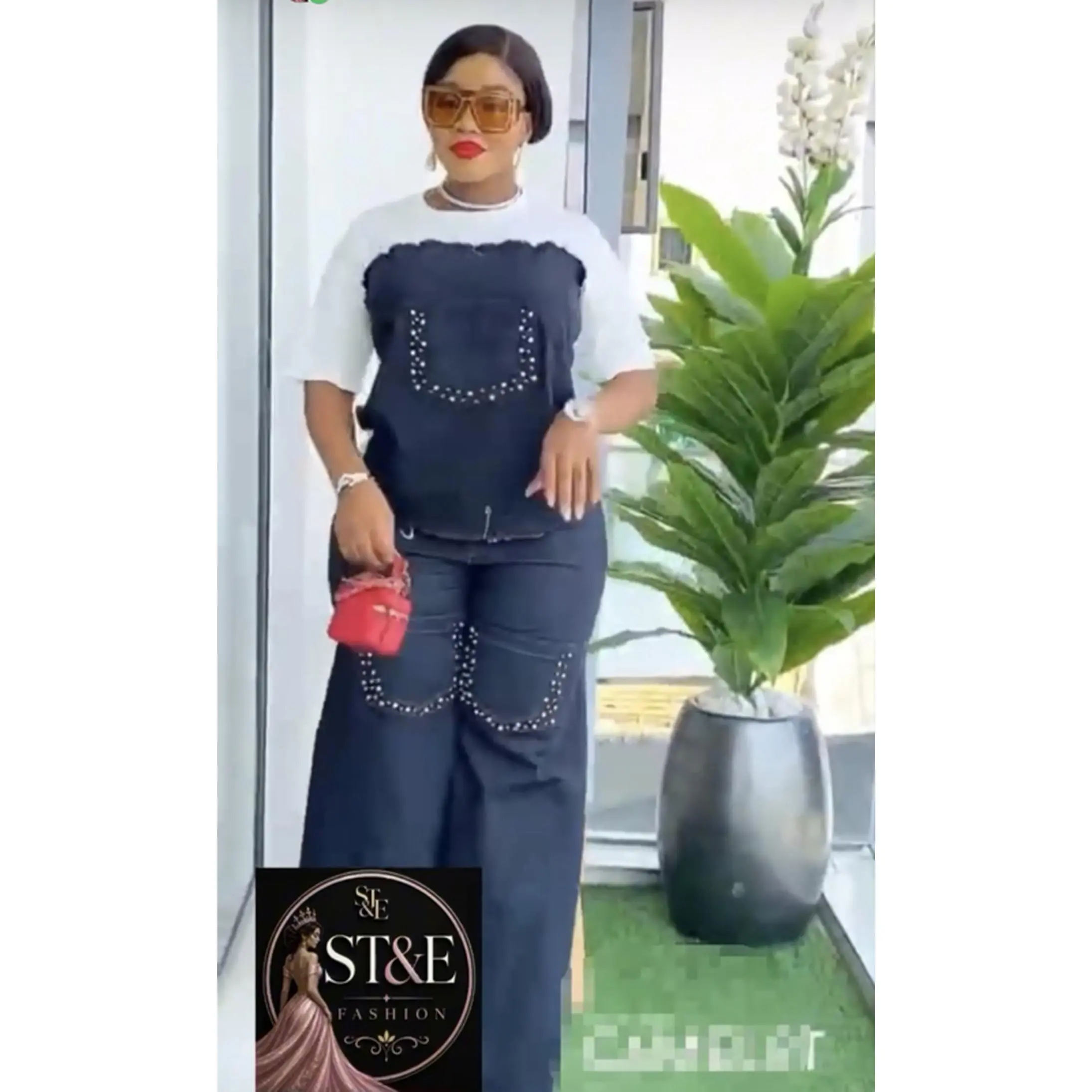 ST&E Fashion Women's Denim Overalls with Studded Details - Sizes 44, 46, 48, 50 - Comfortable & Stylish