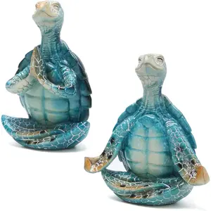 Sea Turtle Yoga Figurines Decorations, 2 Set Meditation Yoga Turtle Decor, Spring Summer Garden Meditating Turtle Crafts for Home Office Bathroom Garden Decor