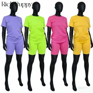 Biker Short Sets Women 2 Piece Outfits Summer Short Sleeve Jogger Tracksuit Large size loose sportswear two-piece suit
