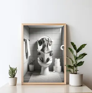 Funny Dachshund Wall Art | Dog in Toilet  Poster| Bathroom Decor & Pet Art