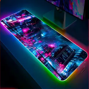 [Sale off up to 65%][Free Ship, No Lights] Cyberpunk City LED Gaming Mouse Pad, Cyberpunk Desk Mat, Retrowave Style, Neon Night, Japanese Style, Dystopian Future, Gift For Gamers.