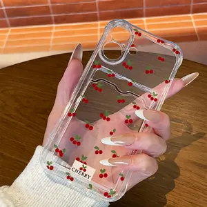 Full-Screen Little Cherries Transparent Precision Lens Protection Card Slot Wallet Phone Case, Cover, Can Hold Wallet ID Card/Bank Card, Can Store Photos Compatible with All iPhone Series/All Samsung Series/Honor x9a/magic Protective