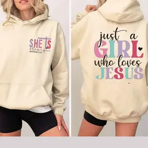 Just A Girl Who Loves Jesus Hoodie – Christian Proverbs 2 Sided Graphic Hoodie Casual Fleece Fabric Hooded Sweatshirt Trendy Tops for Women for Men, Perfect Gift