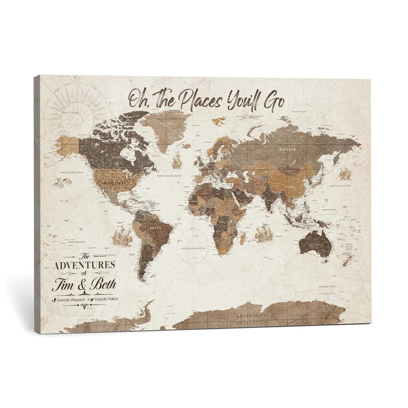 Customizable Personalized World Map Wall Art Canvas Print - Push Pins Included, Inspirational Decor for Couples, Inspiring Office Décor, Adventure Lover Gift, Home Supplies Accent, Indoors