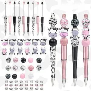 Cute Cow Theme DIY Beaded Pen Set, Crystal Pearl Spacer Kit, Unisex Gift, Office Supplies, DIY Pearl Pens, Men and Women
