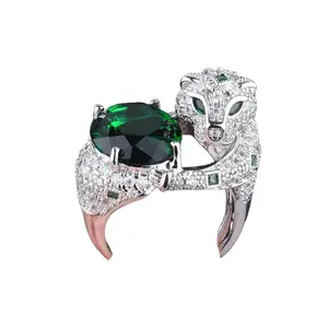 Luxurious Adjustable White Plated Leopard Ring with Cute Leopard Design Fully Adorned with Synthetic Zirconia Stones for Any Occasion