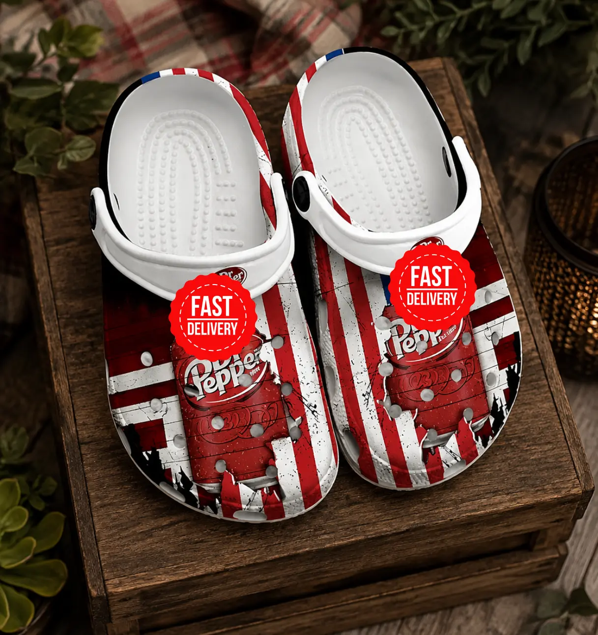 Red Graphic Clog Shoe, Vintage Style Printed Clog Shoes, Lightweight Casual Comfort Footwear, Unisex Everyday Shoes