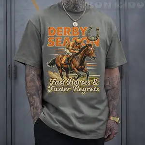 100% Cotton Funny Horse Racing Jockey Racer Derby Rider Race Track T-Shirt