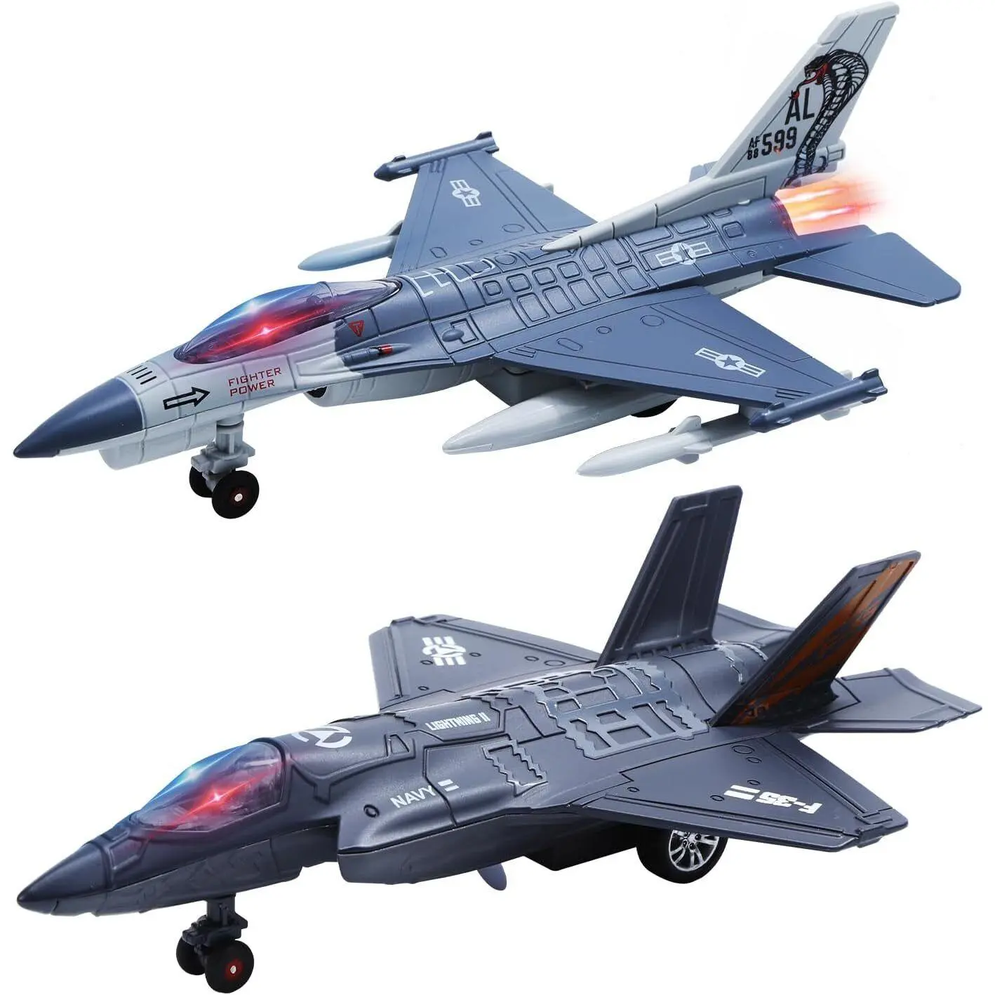 STONESTAR F35-F16 Pull-Back Diecast Military Action Fighter Jet Model Toy for Kids, 8.8*5.6*2.4 inches, with Realistic Look, Nontoxic Material, Sound, Light Features, Batteries Included