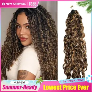 【New Color】ISEE HAIR Crochet Human Hair Burmese Curly Highlight & Natural Black & #4 Chocolate Brown Human Hair Extensions Miracle Knots Pre-Separated 50g/Pack –Knotless Boho Braids, 4-5 Packs for Full Head Vacation Hair #Summervibe#ISEECrochetNewArrivals