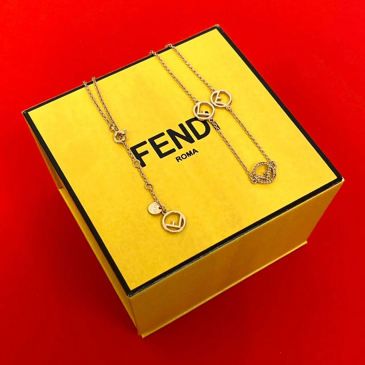 Pre-owned FENDI Zinc Alloy Small Leather Goods F is Necklace