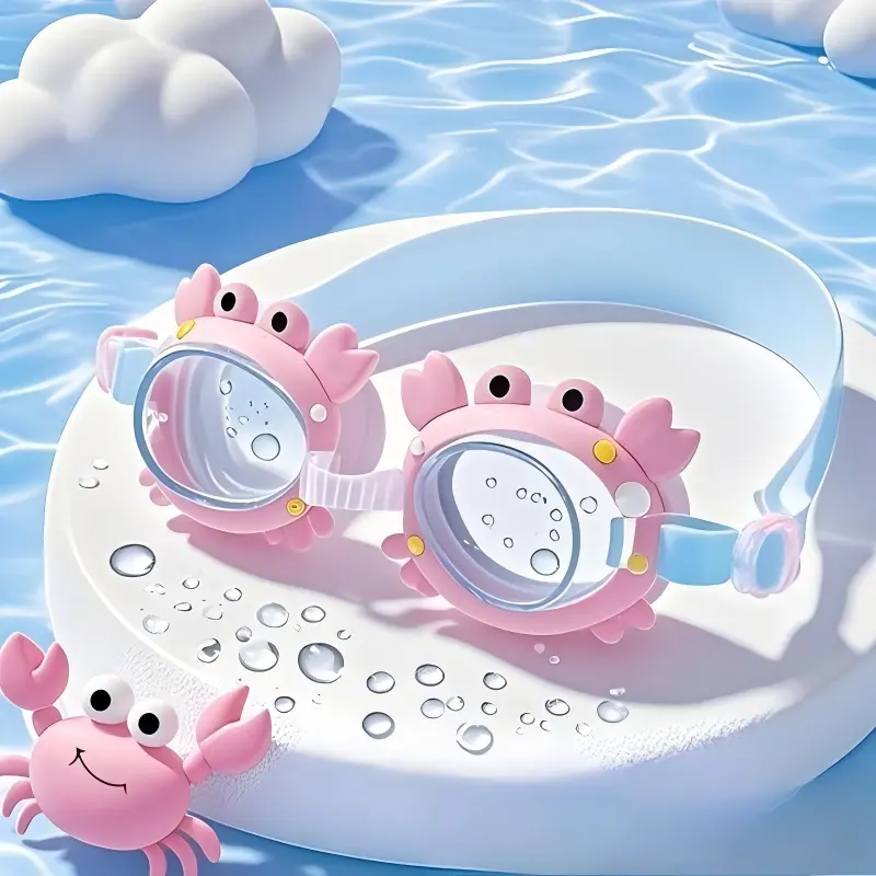Kids' Swim Goggles Sports Eyewear - HD Leakproof Waterproof Water Sports Eyewear, Cartoon Cute Unicorn & Crab Design, Pink Blue Crab Bag, Summer Outdoor Use