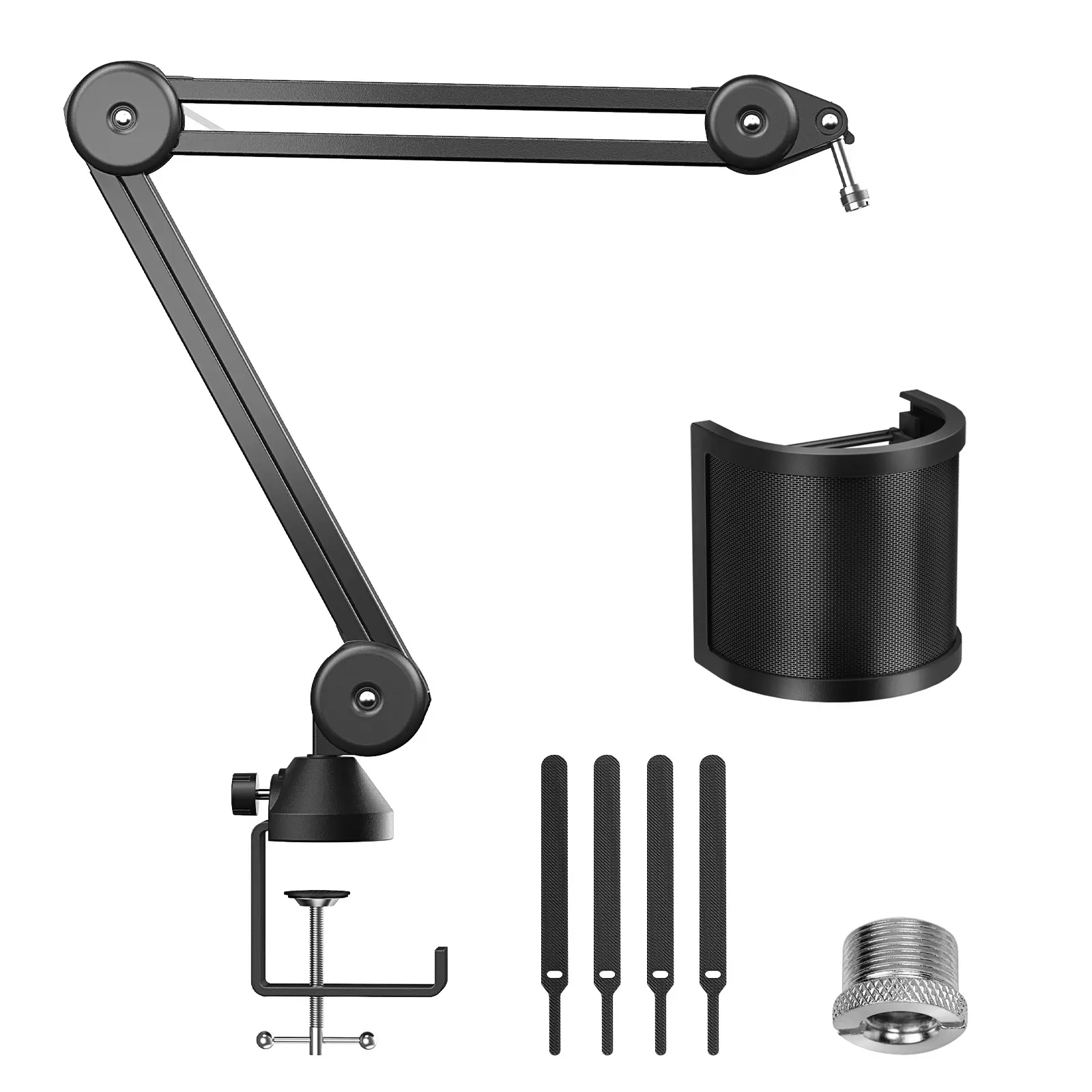 Tonor T40 Microphone Boom Arm Audio Equipment Accessory with Extra-Large Pop Filter, Cable Ties, Silicone Pad, Accessories