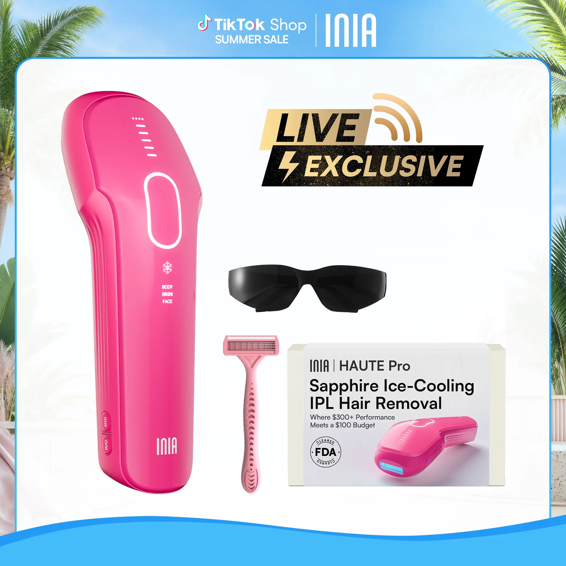 【LIVE EXCLUSIVE】INIA HAUTE Pro Sapphire Ice-Cooling IPL Hair Removal Device – Painless, FDA Cleared, Full Body & Bikini Use, Long-Lasting Results for Women & Men, 2-Year Warranty – Stay Cool & Smooth This Summer，Summer Beauty Gift Ideas
