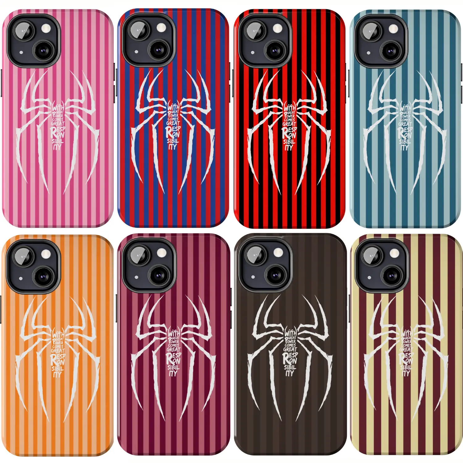 Dark Spidey Man Phone Case, Striped Spider Hero Aesthetic For iPhone 17 16 15 14 13 12 11 X 8, Y2K Grunge Web Slinger, Trendy, Durable, Gifts