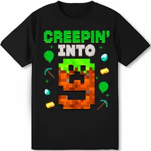 9th Birthday Gamer Pixel Creepin’ Into 9 Video Game Party T Shirt Full Size