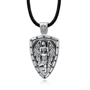 S925 Men's Sterling Silver Saint Michael Pendant Necklace Sterling Silver