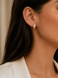 CZ Huggies Hoope Earrings 14K Yellow Gold for Kids Womens - Minimalist Elegant Gifts for Baptism First Communion Anniversary Birthday Gold Plated Hoop