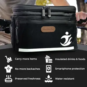 Bike Handlebar Bag Bike Basket Front Bag Waterproof with Touch Screen Phone Holder,Under 8 inches Bike Phone Bags Bicycle Basket Insulated Cooler Lunch Bag  Ideal for Cycling Outdoor Parties