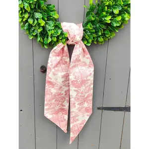 Pink Toile de Jouy Wreath Sash, Blue White Front Door Wreath Sash, French Country Door Decor, Chinoiserie Wreath Bow, Spring Summer Door