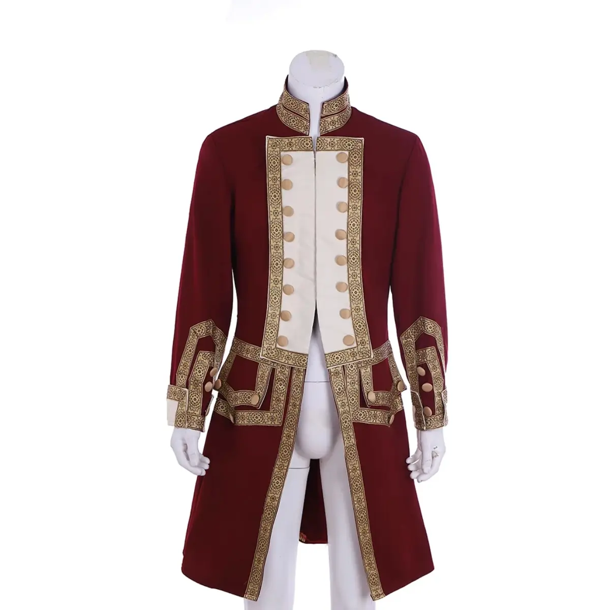 Men‘s 18th Century Colonial Military Uniform Red Tailcoat Costume Medieval Victorian Regency Outfit