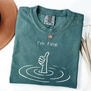 I’m Fine Vintage Graphic T-Shirt, Sarcastic Dark Humor Tee, Drowning Illustration Shirt, Mental Health Awareness Top, Sad Girl Aesthetic Tee, Unisex Gift (100% Cotton)