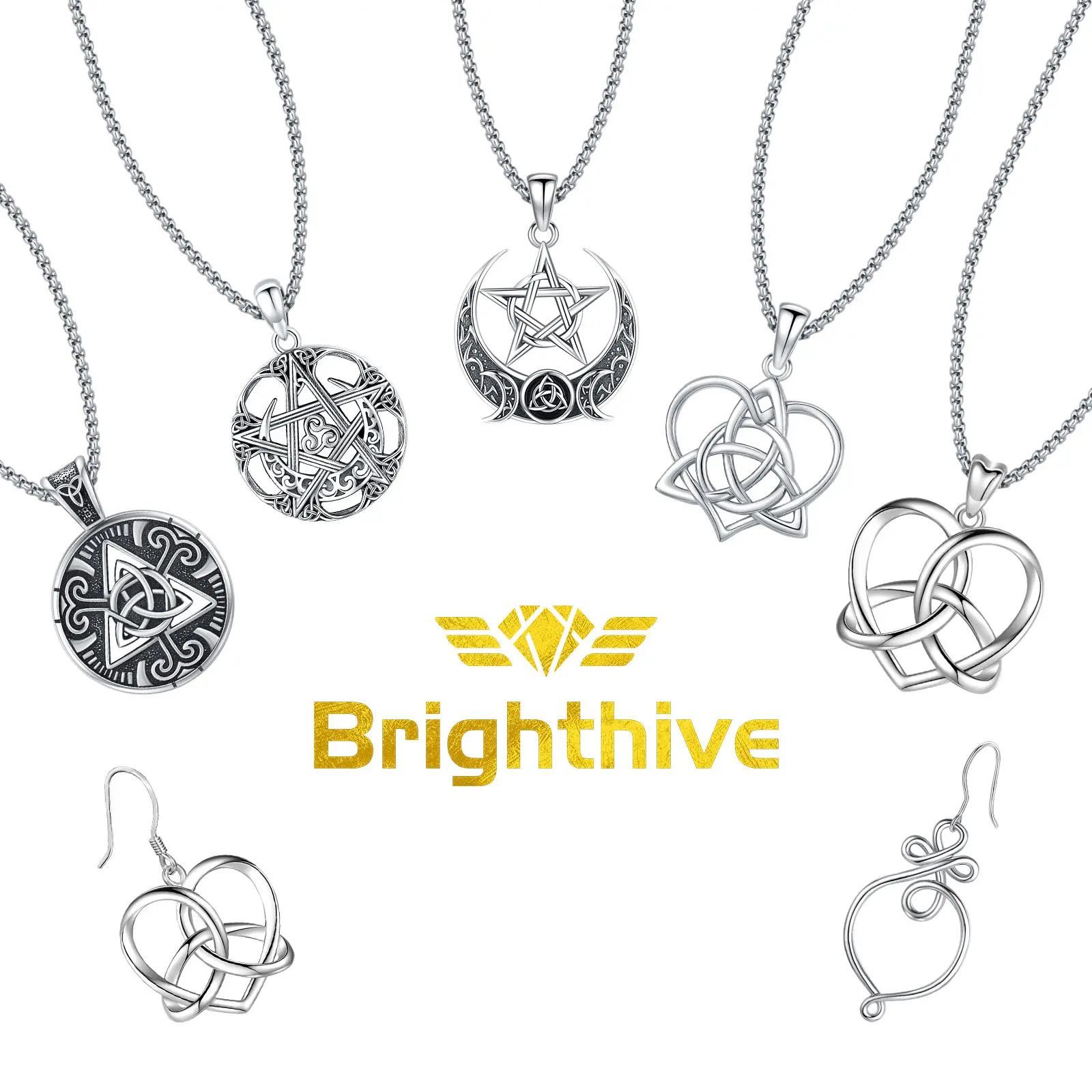 925 Sterling Silver Vintage Celtic Jewelry Collection - Triquetra, Knot, Pentagram Necklaces or Earrings, Hypoallergenic Jewelry for Women, Adjustable Chain Birthday Gift, Anniversary, Symbols, Unisex Fit, Male, Jewelry Set, Multiple