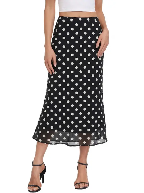 VIISHOW Women's High Waisted Chiffon A-Line Skirt - High Elastic Waist, Flowy, Lined, Floral, Business Casual, Summer Maxi Skirt, High Waisted Skirt
