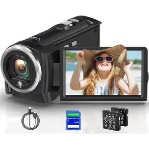 2.7K Video Camera Camcorder QHD 56MP YouTube Vlogging Camera Webcam 16X Digital Zoom with 32G SD Card 270  Rotation Screen Camcorders and 2  Recording While
