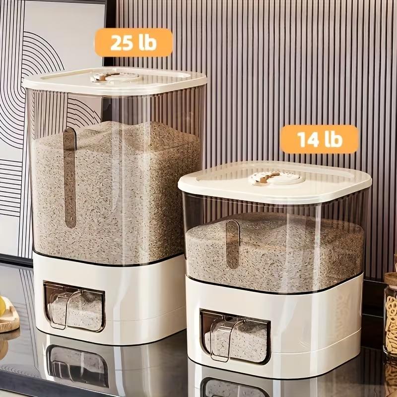 14/25LBS Rice Dispenser, Large Grain Container Storage with Lid Measuring Cylinder Household Cereal Dispenser Bucket for Kitchen Soybean Corn ，Grain Storage Bin