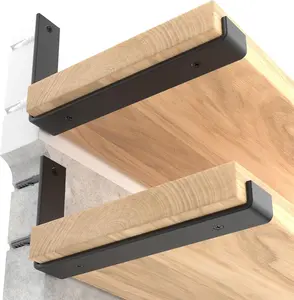 12 inch Shelf Brackets 6-Pack ,1/5 inch Thick Heavy Duty Industrial Bracket for DIY Floating Shelf Support, Black Coated Wall Shelf Support 11.25" x 6" x 1.5"