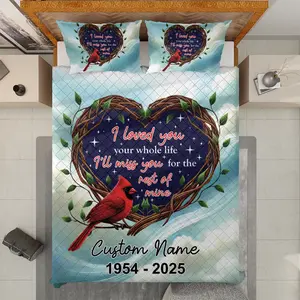 Personalized Cardinal Memorial Quilt Bedding Set – In Loving Memory Cardinal Theme, Memorial Cardinal Quilt Bedding Set, Personalized Cardinal Quilt Bedding Set, In Loving Memory Cardinal Bedding Set