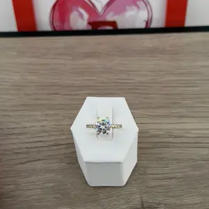(R4) 14K Gold Plated Engagement Ring for Women with Sparkling Center Stone and Elegant Band Design