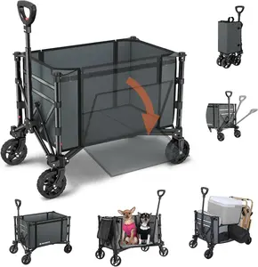 Collapsible Wagon Cart with Wheels 220lbs Foldable Wagon 120L Shopping Cart for Groceries Folding Utility Wagon for Beach, Garden, Camping, , Apartment, Wheelbarrows, Gray