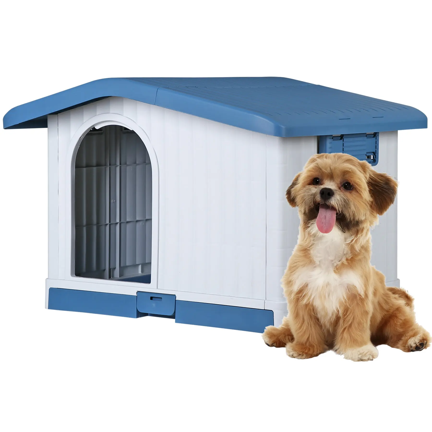 Segawe 34.6" Large Plastic Indoor Outdoor Dog Kennel with Lift-Off Roof, Detachable Base, Adjustable Bar Window, and Ventilation, Indoor Outdoor Kennel,summerwins
