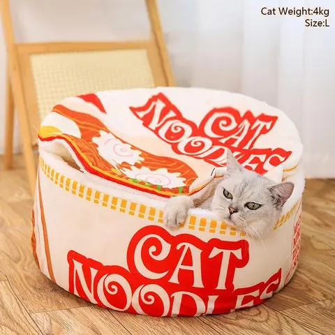Cute Ramen Noodles Design Pet House, 1 Count Soft Comfortable Pet Bed with Lid, Non-slip Pet Furniture for Small Dogs & Cats, Shaped Beds, Kitten Bed