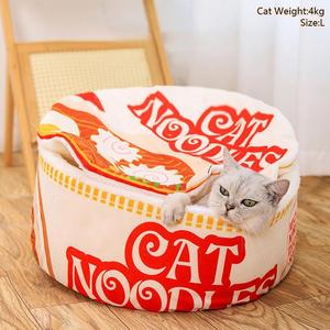 cute ramen noodles design kitty house, 1 count soft comfortable pet bed with lid, bed built kennel, non-slip pet furniture for small dogs & cats, bedding