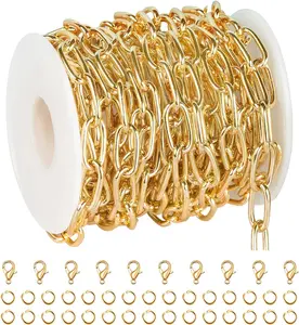 Jabogrii 5 Meters Gold Plated Aluminum Jewelry Making Chains Oval Paperclip Cable Chain Craft Chain for Jewelry Making