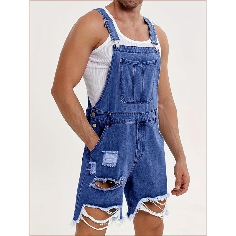 Runcati Men's denim shorts bib overall jean romper, offering a casual loose fit with buttoned pockets, perfect for summer wear as a comfortable and stylish jumpsuit.