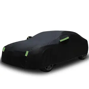 Outdoor car cover for sun protection, waterproof, dustproof, anti-fouling, UV car cover with reflective strips for sedan models - Black