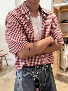 Men's Plaid Short Sleeve Shirt, Vintage Y2K Street Style, Loose Fit, Casual Daily Wear, Campus Commute, Party, Personalized Look