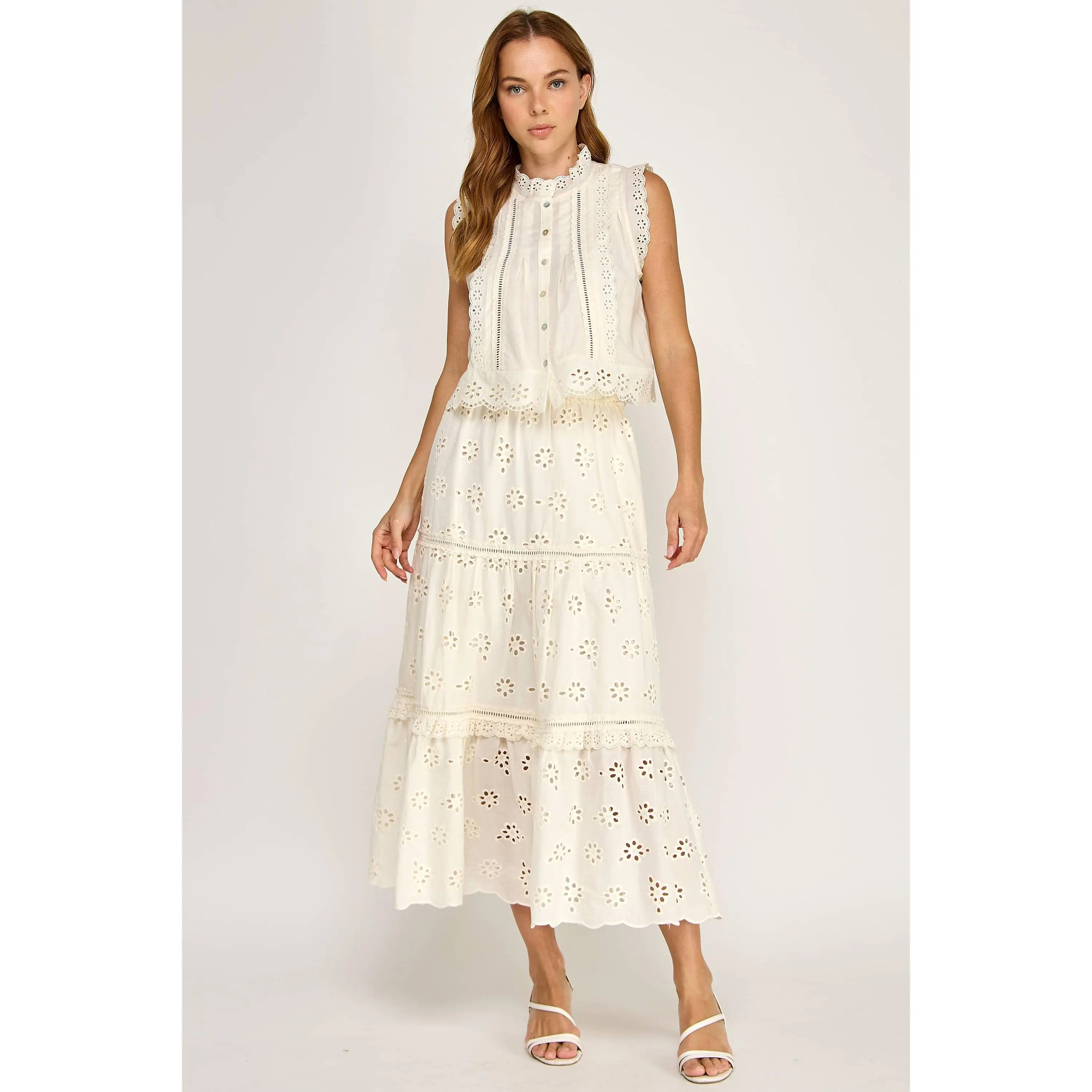 Lucille Ruffle Eyelet Skirt