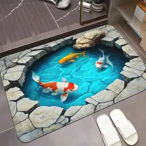 3D Koi Fish Bath Mat Non Slip Flannel Machine Washable Ultra Soft Bathroom Decor Waterproof Floor Mat Home quick drying bathroom mat decorative area rug indoor area