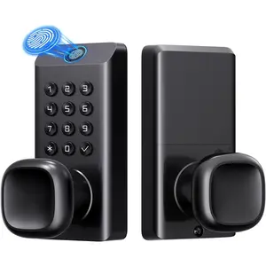 Fingerprint Keyless Entry Door Lock, Fingerprint Door Knob, Keypad Door Lock with Handle, Digitl  Door Knob for Front Door & Bedroom, High Durability, Voice Prompt for Easy Use, Black