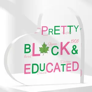 Sorority Gifts for Women Acrylic heart plaque Greek Paraphernalia Pink and Green Pretty Black Educated Deck Sign Sorority Gift for Sisters Signage