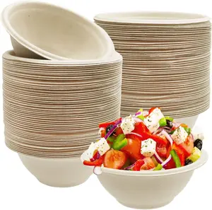 100 Pack Compostable 8 oz Paper Bowls,Heavy-Duty Quality Natural Disposable Bagasse Bowls,Biodegradable Natural Colour Paper Bowls for Salad,Hot Soup,Pasta and Dessert